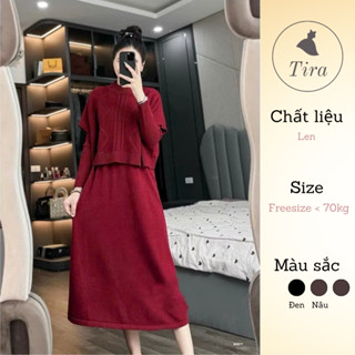  Váy len TIRA MAMA SV1806 Set len choàng sang chảnh bầu đi chơi đi tiệc 