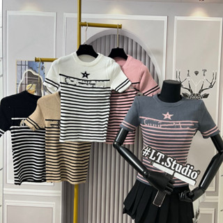 LT - Áo len dệt kim kẻ sọc ngang cộc tay nhiều màu dáng ôm body (bảng màu new ) 246