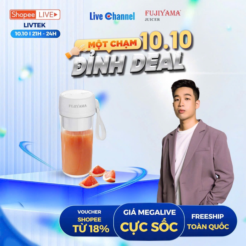 MÁY XAY SINH TỐ CẦM TAY FUJIYAMA BL819 - 350ML - Dễ mang đi - 1 tốc độ  - BH 12th - Hàng chính hãng