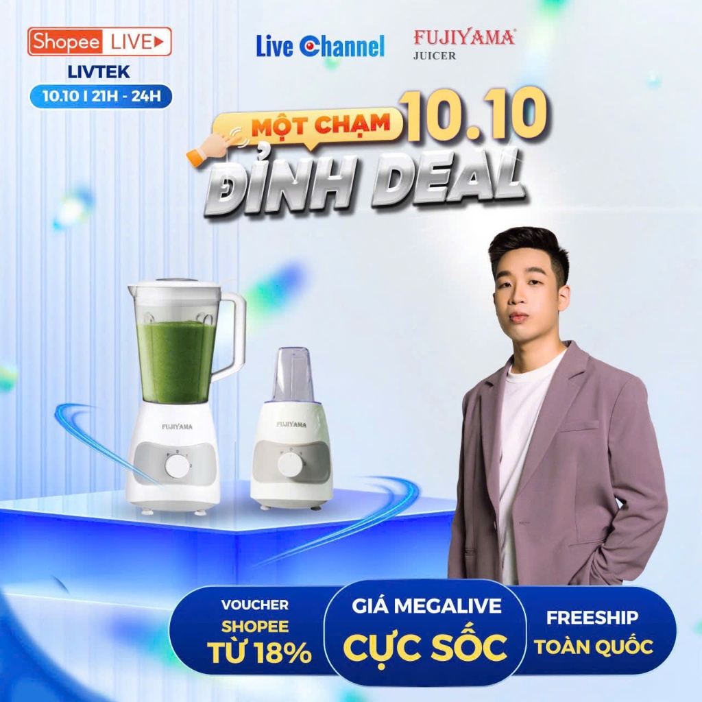 MÁY XAY SINH TỐ FUJIYAMA BL816 - 600W - 1.5L - Cối nhựa - 2 tốc độ - Hàng chính hãng - BH 12th