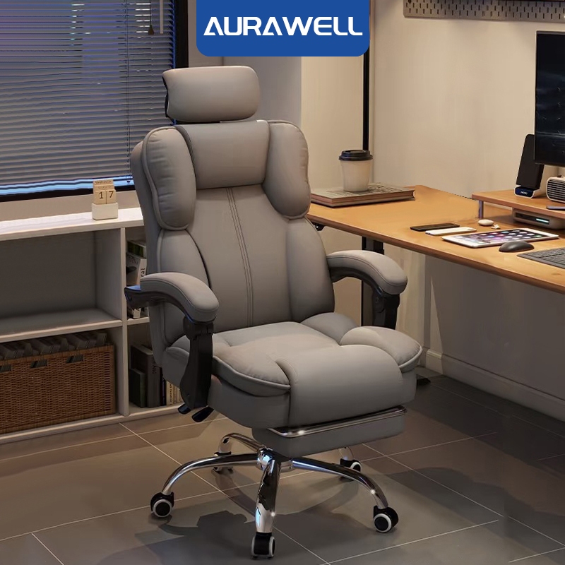 Ghế Gaming Công Thái Học Bọc Da AURAWELL, Tựa Cổ, Ngả Lưng, Nâng Hạ Có Gác Chân, Chất liệu PU