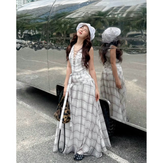  Đầm dài tơ in kẻ caro INTO.EIGHT thiết kế  VELA DRESS  