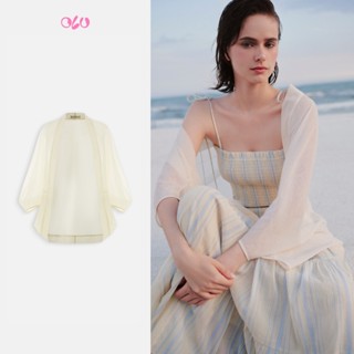Áo khoác tơ mỏng một lớp phù hợp mang khoác ngoài khi đi biển đi chơi Beige Silky Batwing Coat OLV