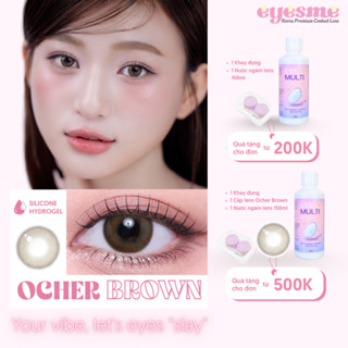Lens Silicone Hydrogel Eyesme Ocher Brown Lens 14.2 màu lens nâu tự nhiên Kính áp tròng cận Hàn Quốc