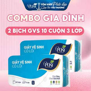 POSY - S2_COMBO GIA ĐÌNH - 2 bịch Giấy vệ sinh POSY 10 cuộn 3 lớp mềm mịn, DỄ TAN TRONG NƯỚC, an toàn cho da POSY