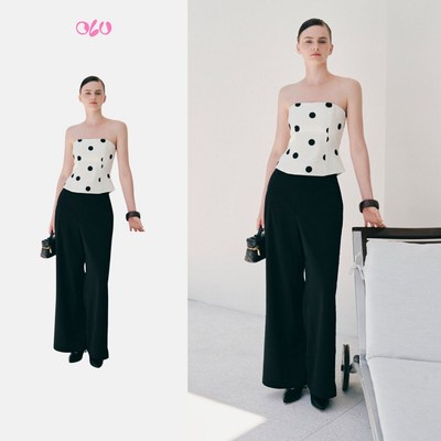 Áo ống OLV chiết eo họa tiết chấm bi cổ điển sang trọng Zinnia phù hợp đi chơi đi cà phê