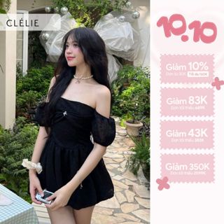 Đầm bí corset đính nơ đá trễ vai ống tay phồng | LILY DRESS - CLÉLIE