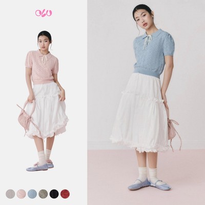Áo len OLV cột nơ tay ngắn ngọt ngào dễ thương Binna nhiều màu phù hợp đi chơi đi làm