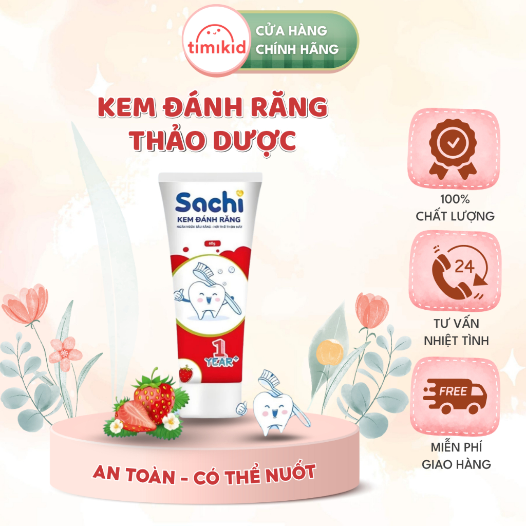 Kem Đánh Răng Thảo Dược SACHI Giúp Làm Sạch, Ngừa Sâu Răng, Khử Mùi Hôi Miệng, An Toàn Cho Bé
