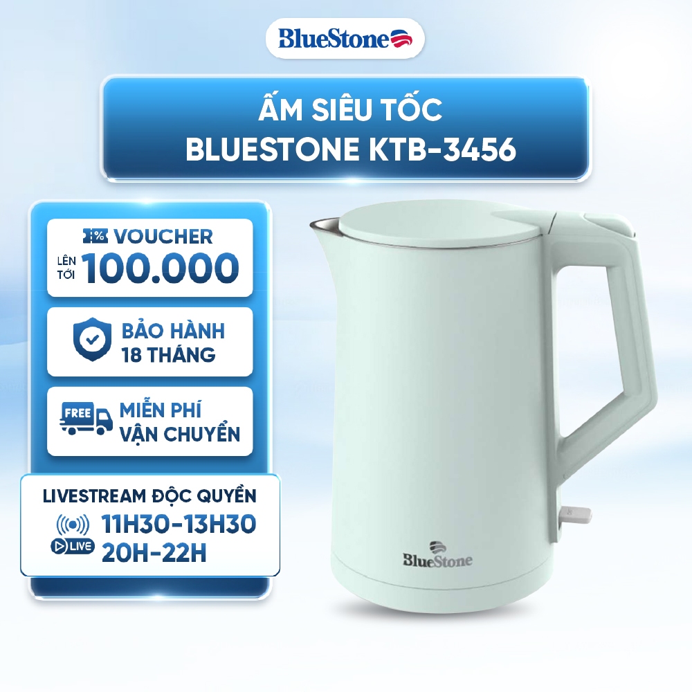 Ấm siêu tốc BlueStone KTB-3456 1.7 Lít - Công suất 1800W đun sôi nhanh - Tự ngắt khi sôi