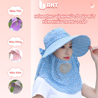 Nón Rộng Vành Nữ Có Dây Rút Kèm Khẩu Trang 2 Lớp, Mũ Chống Nắng Chống Tia UV Cotton Cao Cấp TỔNG KHO BNT