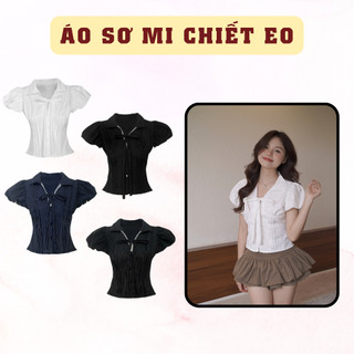  Áo Sơ Mi SAIGONESE Form Chiết Eo Phối Ren Nơ Tay Phồng Chuẩn Dáng Nữ 