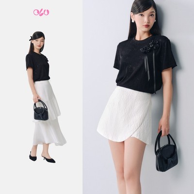 Áo thun OLV đính hoa basic nữ tính Gurnaaz phù hợp đi làm đi chơi