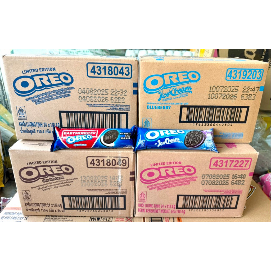 Thùng 24 x 110,4g Bánh Quy Socola Oreo Vị Dâu-Kem Lạnh Việt Quất-Vani