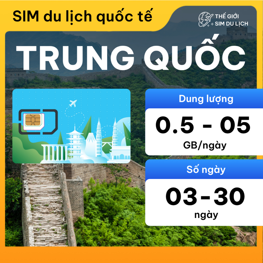 SIM Trung Quốc, sim du lịch Trung Quốc - data 4G/5G, 3-30 ngày - Không chặn M. XH