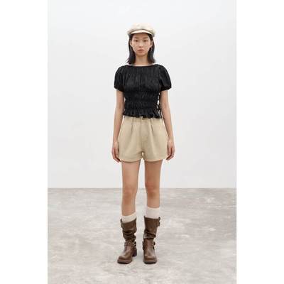 LIBÉ WORKSHOP - Quần jeans ngắn ống rộng màu be 7344