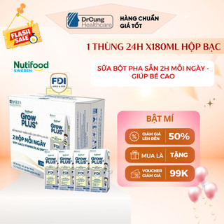  1 Thùng GROW BẠC 24 Hộp 180ml Sữa Dinh Dưỡng Nutifood GrowPLUS+  Bạc  Cao Lớn Vượt Trội Hộp  24 hộp  x 180ml  