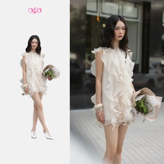  Đầm suông ngắn bèo nhún tầng nữ tính Demetra phù hợp đi cà phê đi chơi OLV 