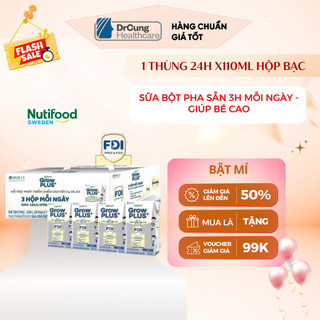  1 Thùng 24 Hộp 110ml Sữa Dinh Dưỡng Nutifood GrowPLUS+  Bạc  Cao Lớn Vượt Trội Hộp  24 hộp  x 110ml  