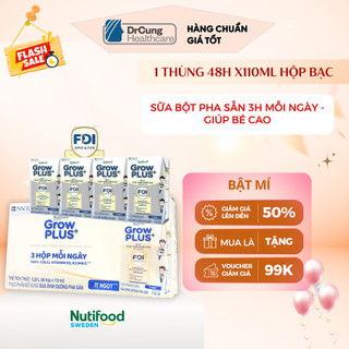  1 Thùng GROW BẠC 48 Hộp 110ml Sữa Dinh Dưỡng Nutifood GrowPLUS+ Cao Lớn Vượt Trội Hộp  Tổng 48 hộp  x 110ml  