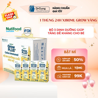 1 Thùng GROW VÀNG 24 Hộp 180ML Sữa Dinh Dưỡng Nutifood GrowPLUS+ Sữa Non Immunel - Tăng Đề Kháng (24 Hộp x 180ml)
