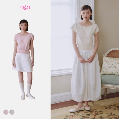 Áo OLV vải len knit dập nổi trẻ trung nữ tính Peony Round Neck Knit Top nhiều màu pastel
