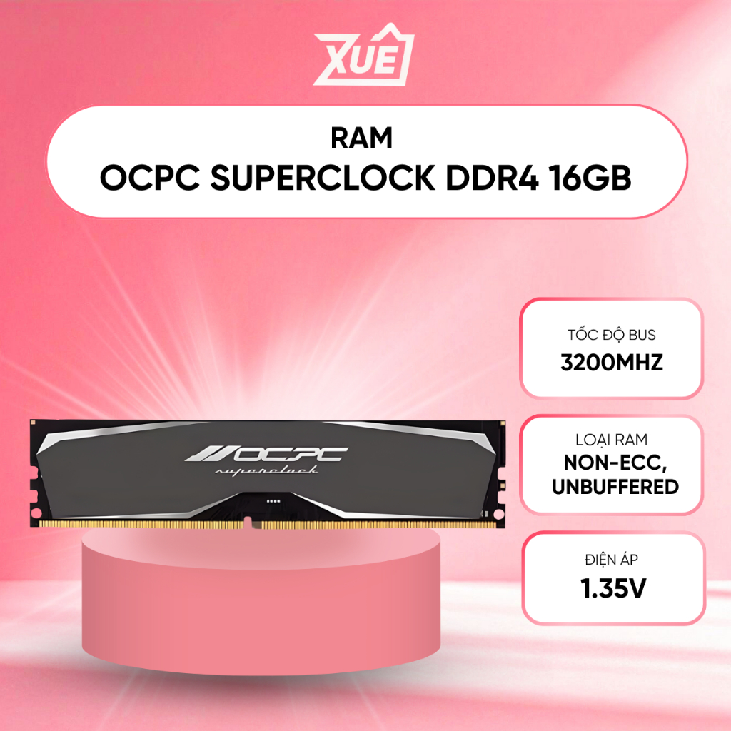 Bộ Nhớ Trong RAM OCPC SuperClock DDR4 16GB 3200MHz Black (1x16GB) Tản Nhiệt Hiệu Quả