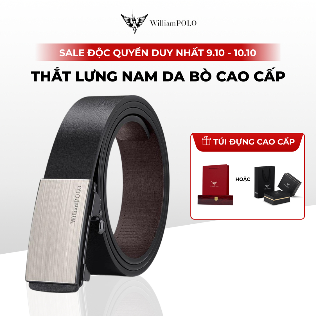 [Deal Hot] Thắt lưng nam cao cấp Williampolo mặt khóa bạc chất liệu da bò sang trọng