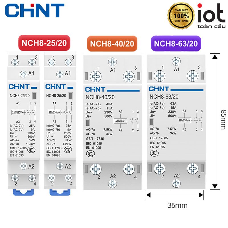 Khởi động từ 1 pha 220V Chint NCH8 25A 40A 63A - Contacter Hàng chuẩn CHINT