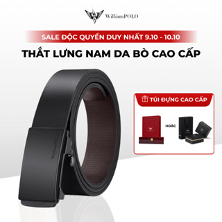 [Sang Trọng] Thắt lưng nam Williampolo mặt khóa đen chính hãng, chất liệu da bò cao cấp POLO20793