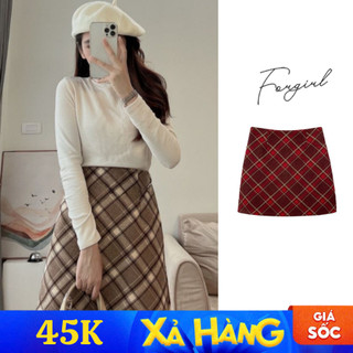  Chân váy dạ caro Forgirl Chân váy chữ A dáng ngắn T027 
