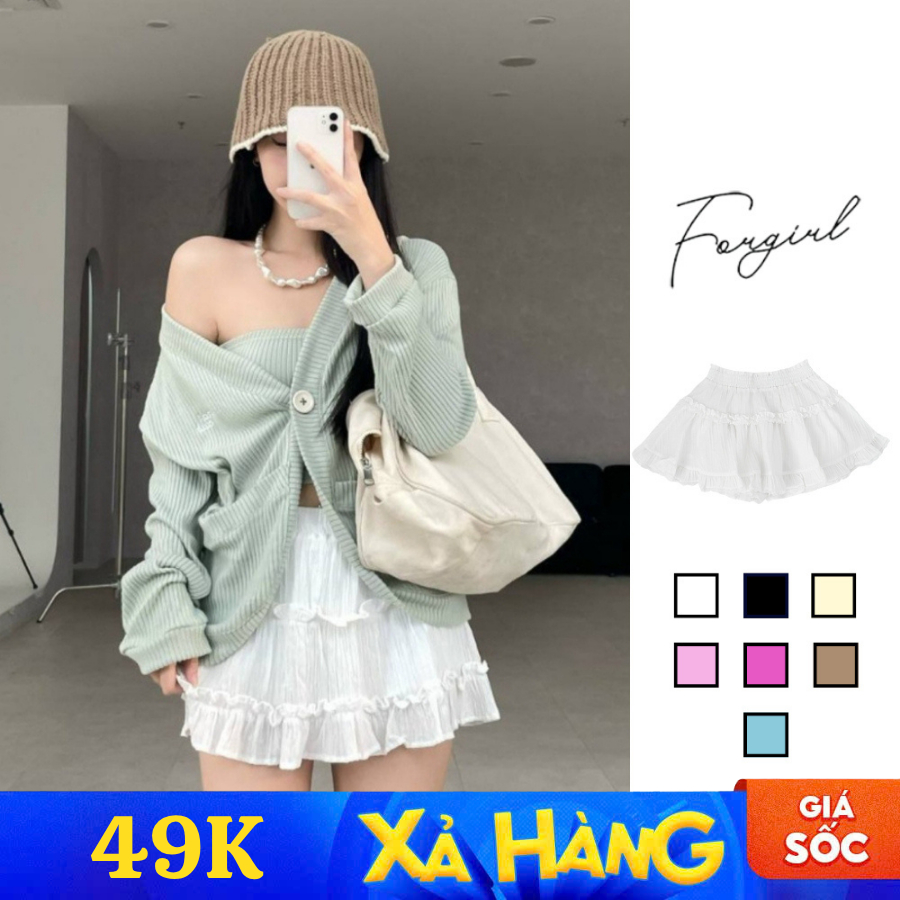 Chân váy midi dáng ngắn xếp tầng Forgirl chân váy kiểu bèo 2 tầng dáng xòe phong cách dễ thương xinh xắn T062