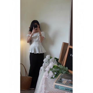  |Khositl| set áo peplum xếp li lệch vai xoắn xếp ly + chân váy 