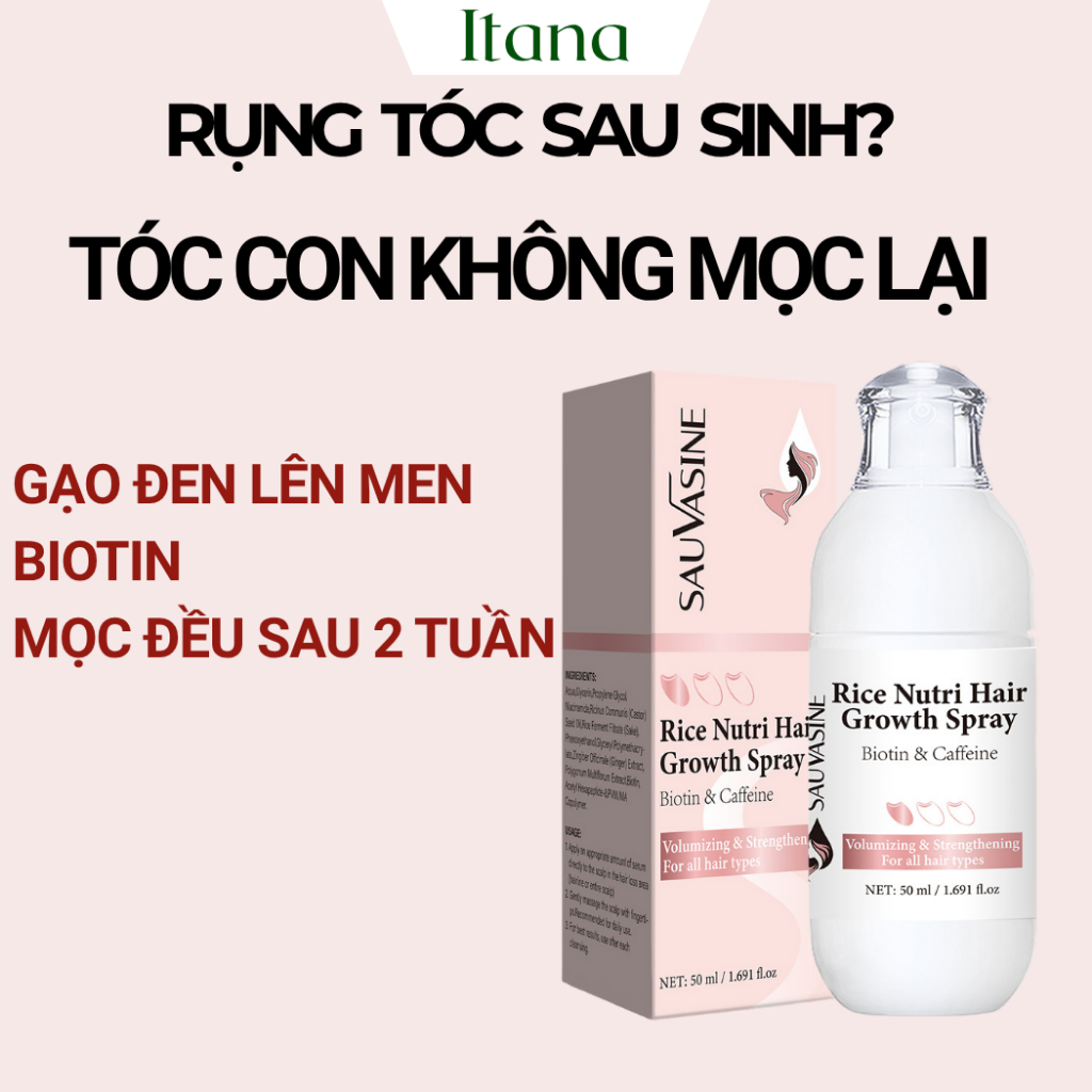 Xịt Mọc Tóc Gạo Lên Men Giảm rụng tóc, Kiềm Dầu kích tóc con mọc lại sau sinh Sauvasine 50ML