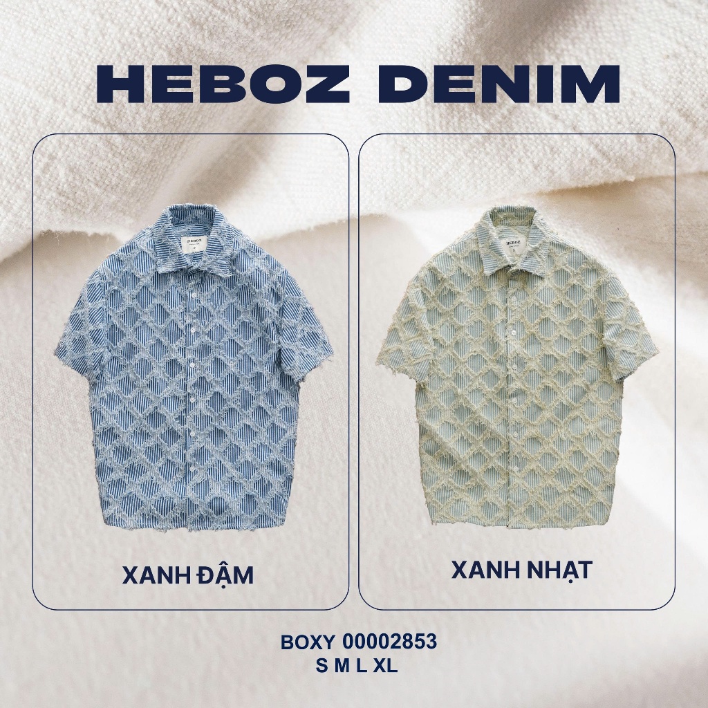 [HẾN STORE MENSWEAR] [FORM BOXY - RỘNG] Áo sơ mi Heboz denim ngắn tay 2M, sơ mi nam cổ bẻ form thoải