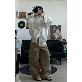 Áo sơ mi nam nữ DÁNG RỘNG dài tay Unisex Basic màu trắng ĐUÔI TÔM VẠT BẦU ( OVER SHIRT )