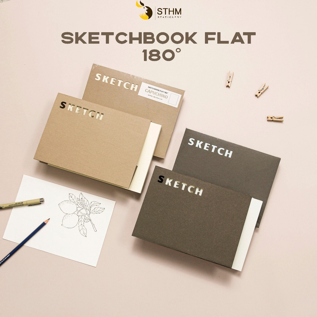 [STHM stationery]  - Sketchbook cấn răng cưa, mở flat 180 độ - 160 trang kem 130gsm - Sổ tay vẽ chì,