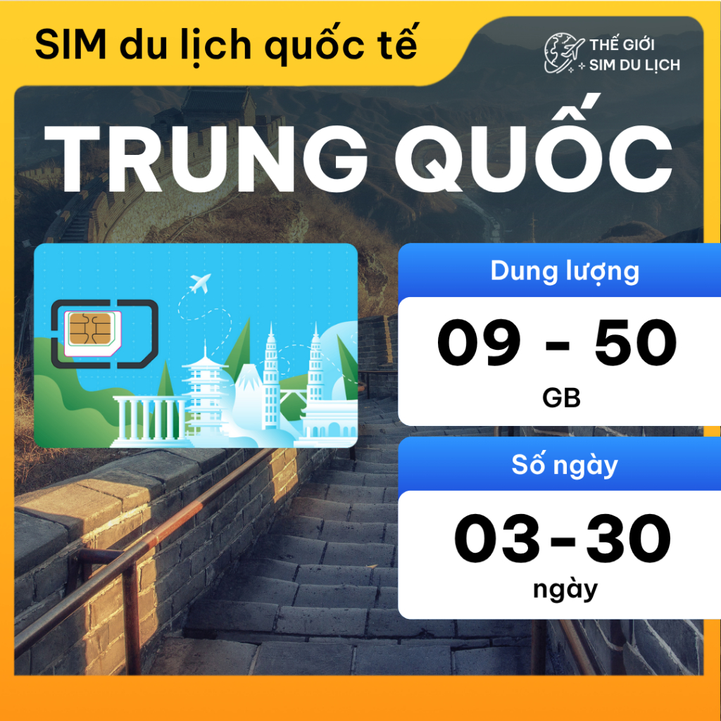 SIM Trung Quốc, sim du lịch Trung Quốc - data 4G/5G, 3-30 ngày - Không chặn M. XH