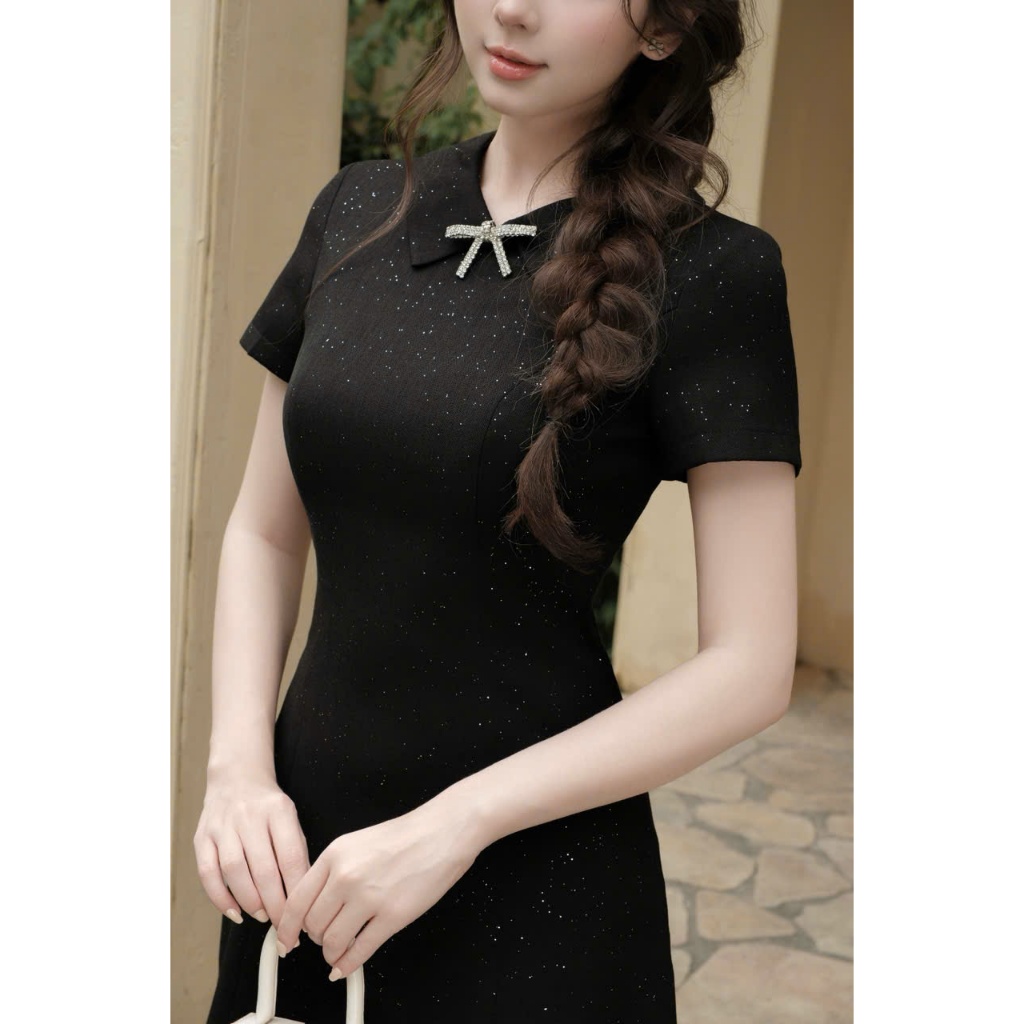 Váy chữ A tiểu thư phối nhũ Misty dress (tặng ghim nơ đá) - SWEETEA | BigBuy360 - bigbuy360.vn