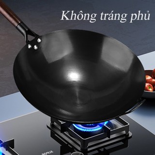 Chảo Thép Tôi Chống Dính Cán Gỗ Sồi Cao Cấp Đường Kính 32-40cm Chuyên Dùng Cho Nhà Hàng, kháng rỉ tốt