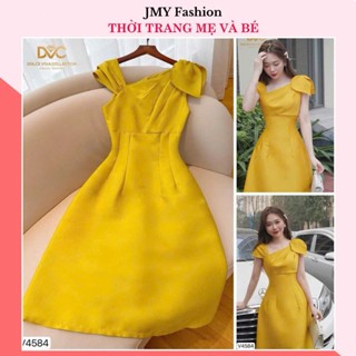 V4584 Váy vàng lệch vai dáng dài dự tiệc [Dolce Viva Colection (DVC)] đầm tafta vàng dáng A xòe thiết kế