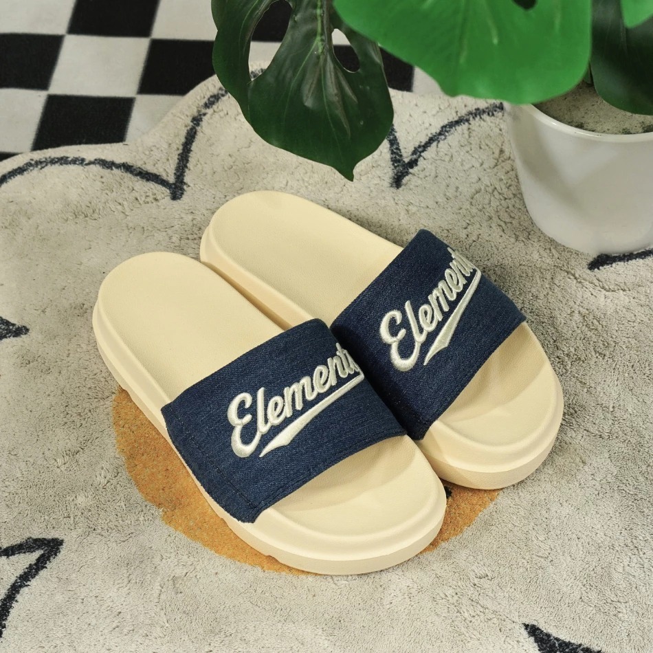E18 Dép Elements vải jean đế bằng nam nữ (Slipper) Dép ELements Iconic Denim Unisex chữ thêu - E18T
