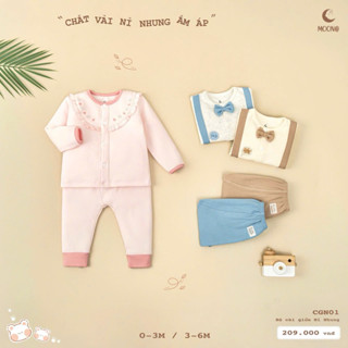  Bộ quần áo dài tay  nỉ cài thẳng cho bé từ 0-3 tháng đến 9-12 tháng  k kèm phụ kiện  
