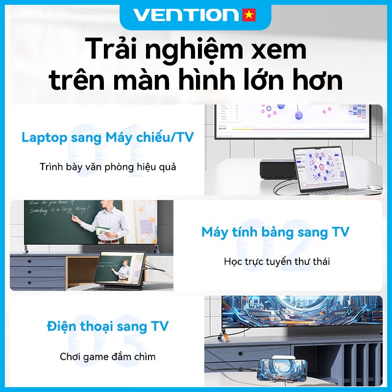 Cáp Chuyển Đổi Type C sang HDMI Vention 4K 60Hz Chuyển Đổi Tương Thích Giữa Điện Thoại Máy Tính TV | BigBuy360 - bigbuy360.vn
