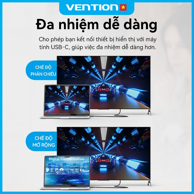Cáp Chuyển Đổi Type C sang HDMI Vention 4K 60Hz Chuyển Đổi Tương Thích Giữa Điện Thoại Máy Tính TV | BigBuy360 - bigbuy360.vn