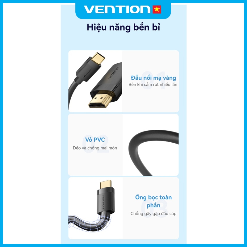 Cáp Chuyển Đổi Type C sang HDMI Vention 4K 60Hz Chuyển Đổi Tương Thích Giữa Điện Thoại Máy Tính TV | BigBuy360 - bigbuy360.vn