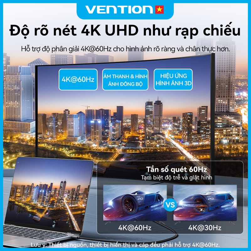 Cáp Chuyển Đổi Type C sang HDMI Vention 4K 60Hz Chuyển Đổi Tương Thích Giữa Điện Thoại Máy Tính TV | BigBuy360 - bigbuy360.vn