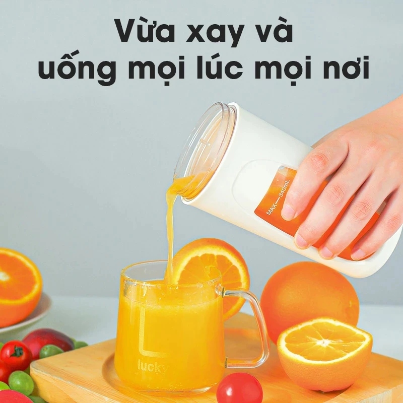 Máy Xay Sinh Tố Cầm Tay Mini JUICER Dung Tích 340ml - Cốc Xay Sinh Tố Du Lịch Nhỏ Gọn Sử Dụng Pin 3000mAh BH 6 Tháng