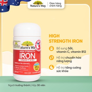  Viên Uống Sắt Hữu Cơ Sắt Bầu Nature’s Way High Strength Iron Cung Cấp Vitamin C Và B12 Hỗ Trợ Chuyển Hoá Năng Lượng 