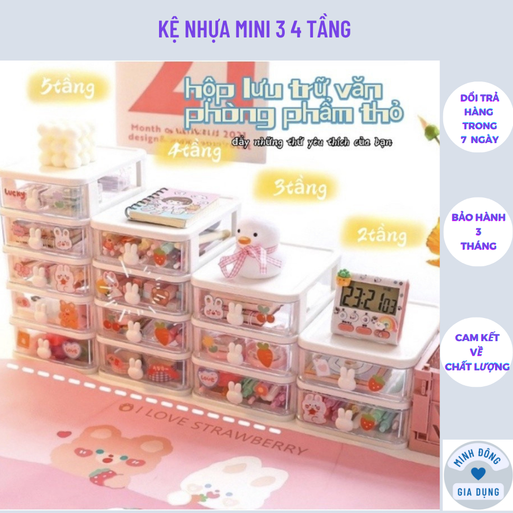 Kệ Nhựa Mini 3 4 tầng , Kệ Mỹ Phẩm Để Bàn,Tủ Nhựa mini Hộp đựng phụ kiện 4 tầng có ngăn kéo tai thỏ,